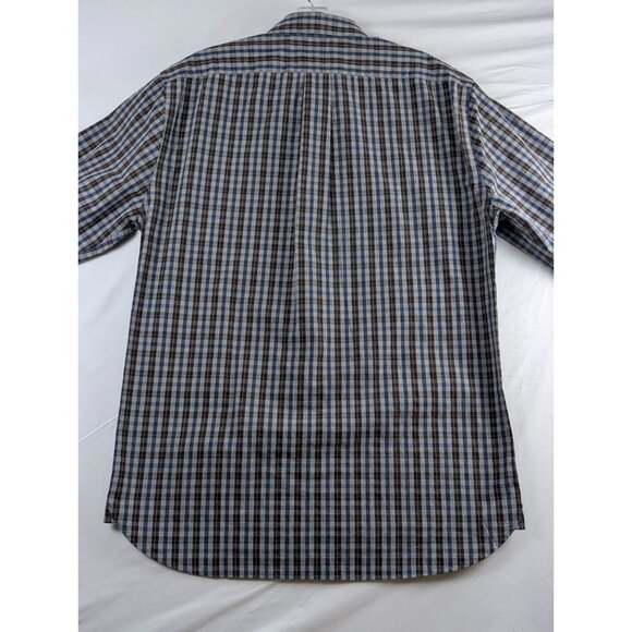 Tie Bar Trim Fit Blue Brown Plaid Button-Down Shirt Mens Small long Sleeve NWT - Picture 3 of 13